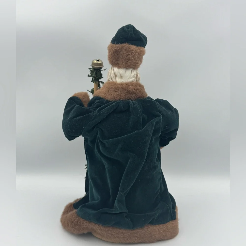 Vintage Victorian Santa Tree Topper Figure Red‎ Green Fur Trim Ceramic Face